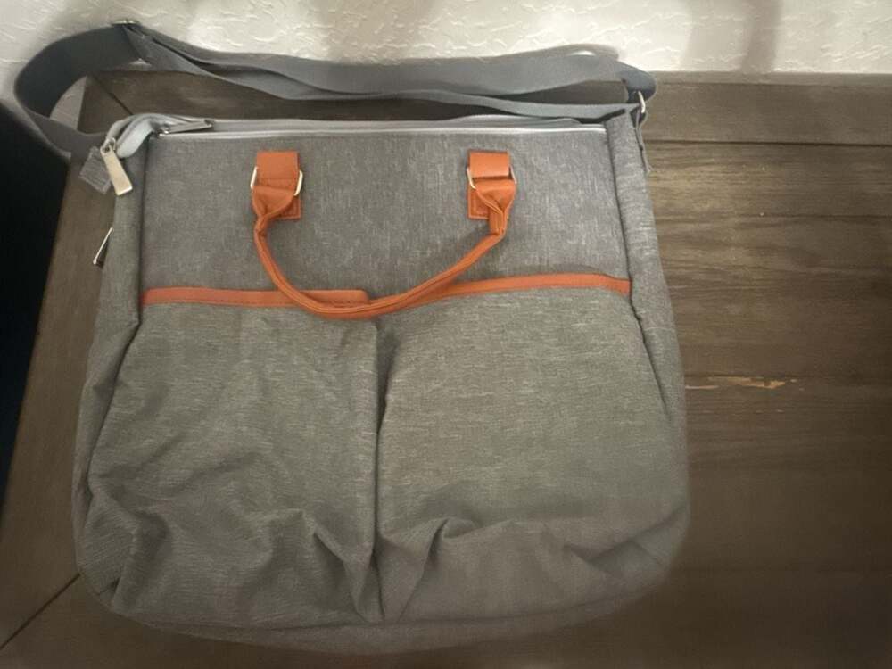 Motif Maylilly Collection Grey Crossbody Messenger Bag with Orange Accents